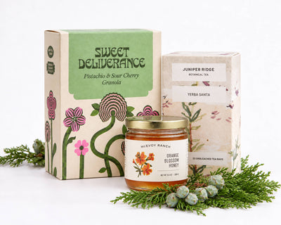 The Slow Morning: Sweet Deliverance granola, Juniper Ridge Yerba Santa botanical tea and McEvoy Ranch Orange Blossom Honey