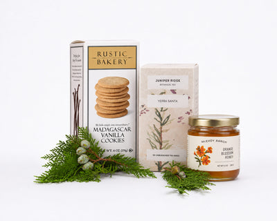 The Winter Tea Ritual: Rustic Bakery Madagascar Vanilla Cookies, Juniper Ridge Yerba Santa botanical tea and McEvoy Ranch Orange Blossom Honey